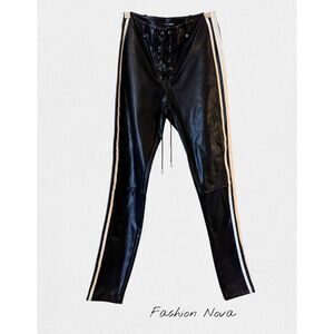 Fashion Nova Janice lace-up faux leather high waisted pants  Sz L